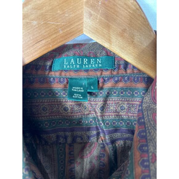 Ralph Lauren LRL Button Up Large Brown Paisley Striped Western Equestrian - Picture 6 of 9